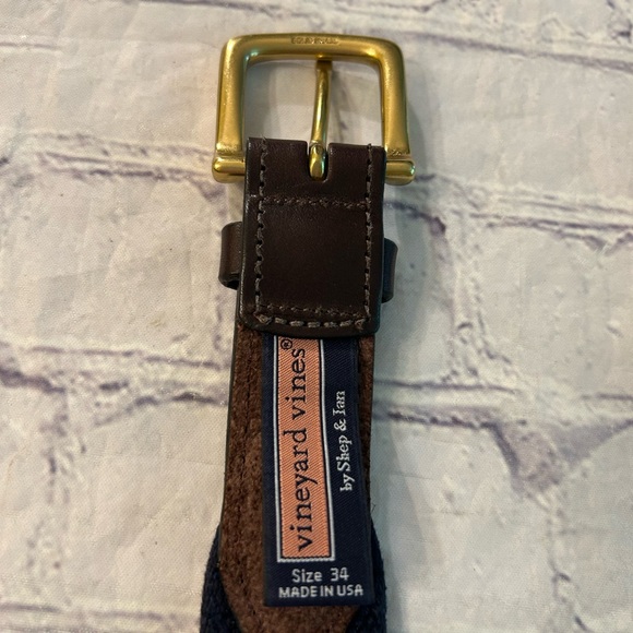 VINEYARD VINES BY SHEP & IAN MENS USA SOLID BRASS BUCKLE WGA (2012) BELT SIZE 34 - Picture 4 of 10